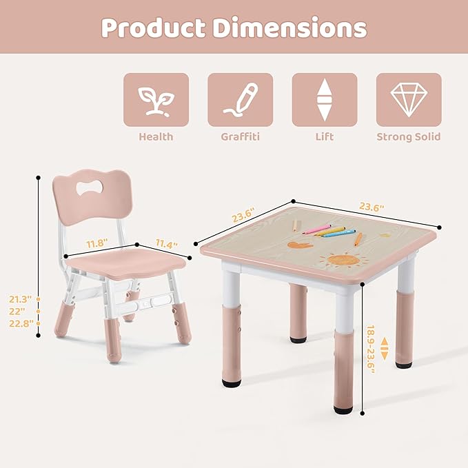 Kids Table & Chairs Set Height Adjustable - Image 6