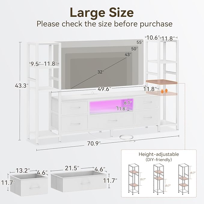 Casaottima 71" TV Stands for 43, 55 Inch TV Entertainment Center - Image 3