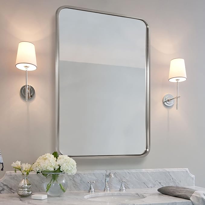 ANDY STAR Mirrors for Wall, 20x28’’ Brushed Nickel Bathroom Mirror, Rounded - Image 9