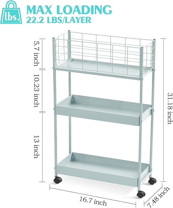 KINGRACK 3-Tier Rolling Utility Cart - Image 2