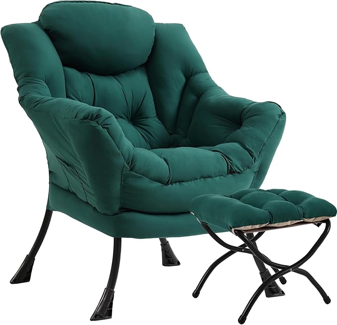 Lazy Chair with Ottoman, Large Modern Lounge Accent Chair with Armrests and - Image 8