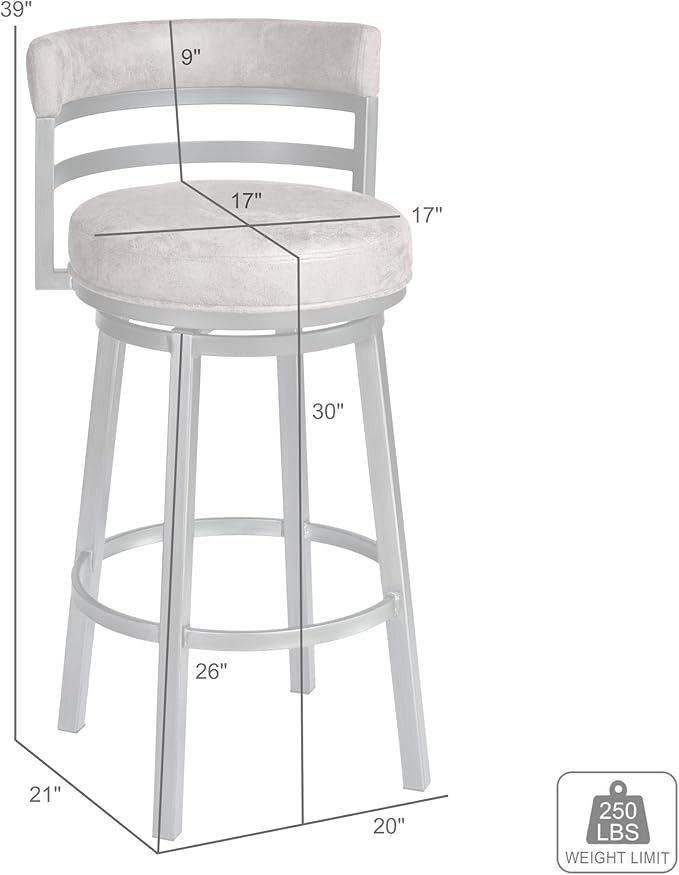 Armen Living Madrid 30" Seat Height Swivel Modern Bandero Tobacco Modern Faux - Image 3
