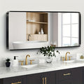 Black Bathroom Mirror 72X32 Inch, Rounded Rectangle Matte Bathroom Vanity Mirror by JISOSO