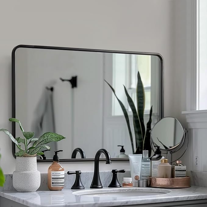 ANDY STAR 40X32 Inch Black Bathroom Mirror, Rounded Rectangle Mirror - Image 8
