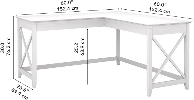 Bush Furniture Key West 60W Modern Farmhouse L Shaped Desk in Pure White Oak | - Image 3