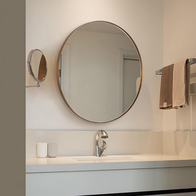 ANDY STAR Round Wall Mirror, 30 Inches Brushed Bronze Bathroom Mirror, Modern - Image 3
