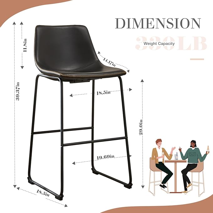 DUMOS 30 Inch Counter Height Bar Stools Set of 4, Modern Faux Leather High - Image 2