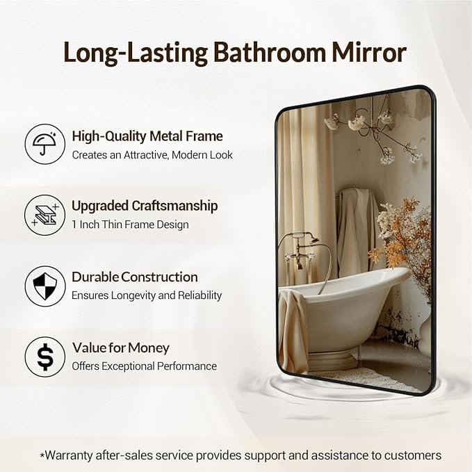 ANDY STAR Black Rectangle Mirror, 24x36 Inch Stainless Steel Metal Frame - Image 5