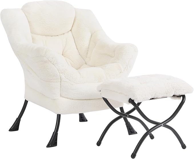 Plush Lazy Chair and Ottoman, Large Contemporary Accent Lounge Chair by Givjoy