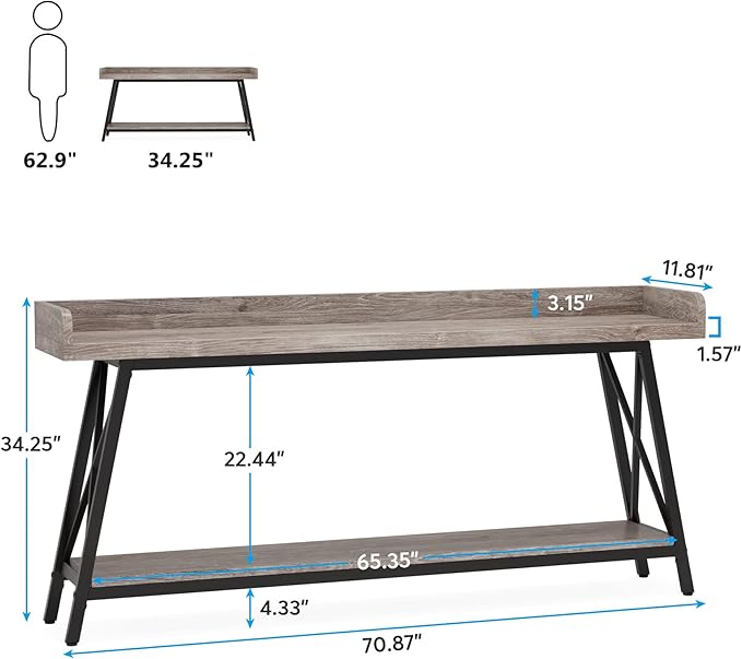 Tribesigns 70.9 inch Extra Long Console Table Behind Couch, Rustic Industrial - Image 2