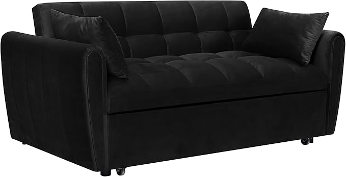 Ball & Cast 65" 3 in 1 Large Sleeper Sofa Bed, Velvet Upholstered Pull Out Couch - Image 9