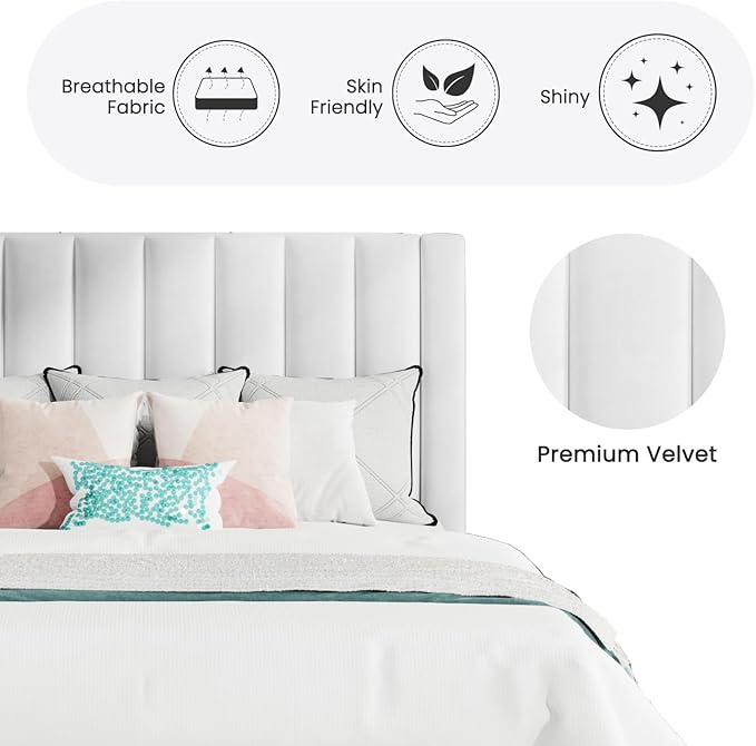 SHA CERLIN Queen Bed Frame/Velvet Upholstered Platform Bed Frame - Image 6