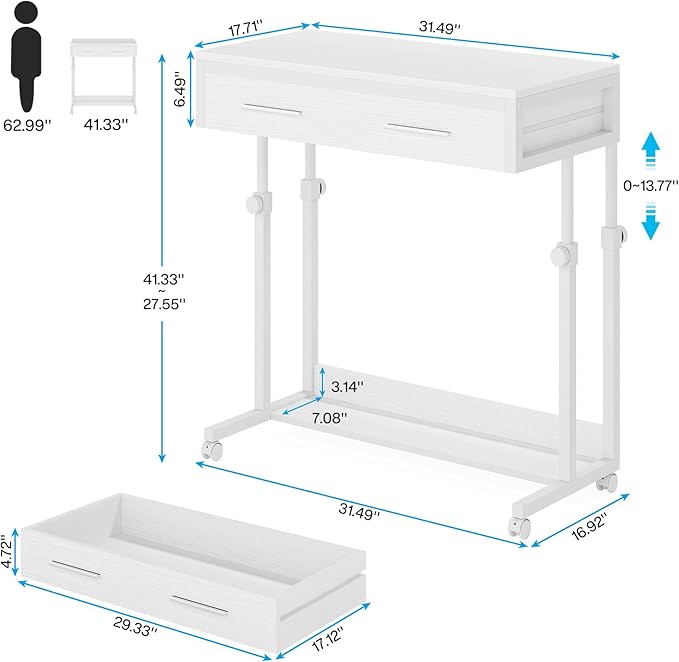 Tribesigns Portable Desk with Drawers, Mobile Laptop Desk with Wheels, Sofa - Image 2