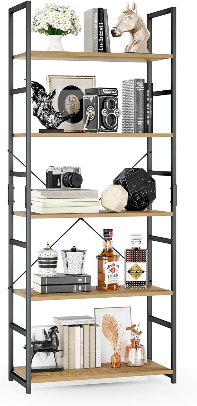 OTK 5 Tier Bookshelf, Tall Bookcase, Office Shelf Storage Organizer, Modern by OTK