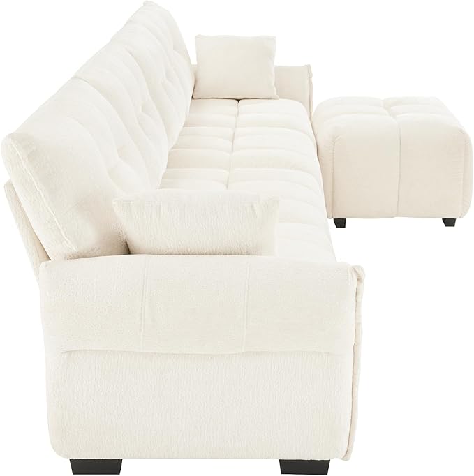 Modern Chenille Fabric 4-Seat Sofa w/Ottoman+2 Pillows, Premium Upholstery - Image 7
