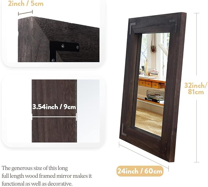 YOSHOOT Rustic Wooden Framed Wall Mirror, Natural Wood Bathroom Vanity Mirror - Image 3