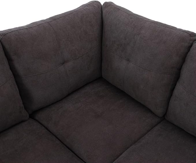 Dark Brown L-Shaped 3-Piece Flannel Sofa - Image 5