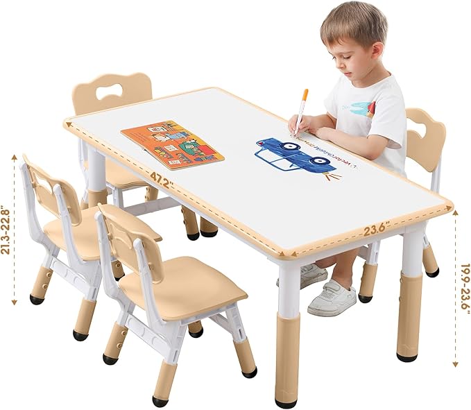 Kids Table and Chair Set Height-Adjustable Toddler & 6-Chair Set - Image 8