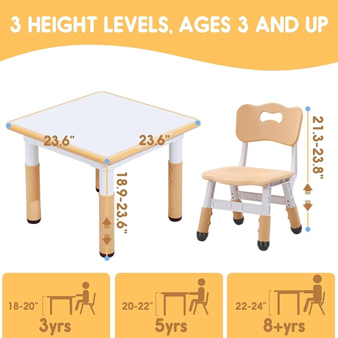 Kids Table & Chair Set with Adjustable Toddler-Safe Non-Slip Legs, Activity & - Image 5
