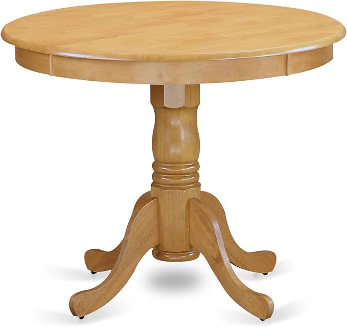 East West Furniture ANAV3-OAK-C 3 Piece Dining Room Table Set Contains a Round - Image 3