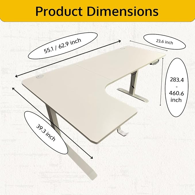63 x 24 Inch Electric Standing Desk L Shaped Corner Height Adjustable Ergonomic - Image 3