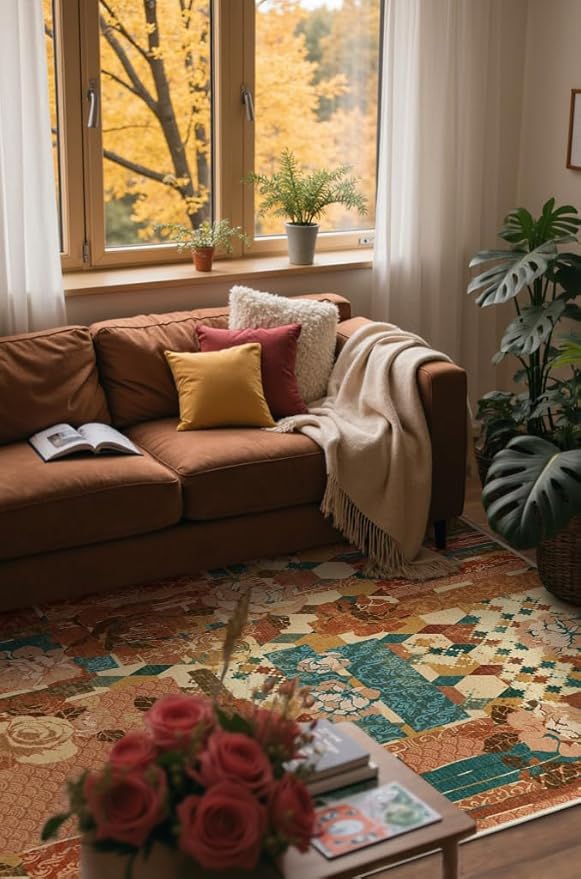 GENIMO 5X7 Floral Area Rugs for Living Room, Machine Washable Non Slip Vintage - Image 3