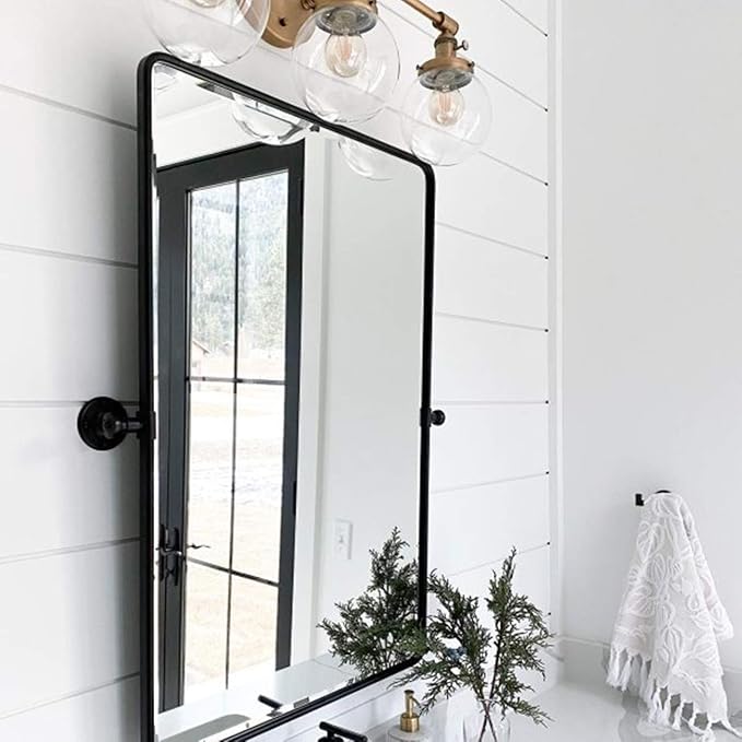 TEHOME 20x24'' Pivot Mirror for Bathroom Matt Black Tilt Beveled Mirror - Image 2
