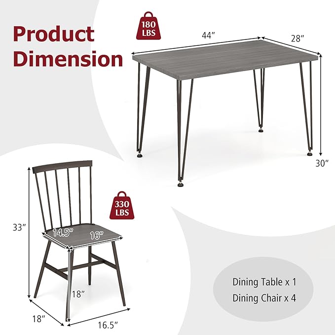 Tangkula Dining Table Set for 4, Kitchen Table and Chairs Set of 4 w/Metal Frame - Image 6