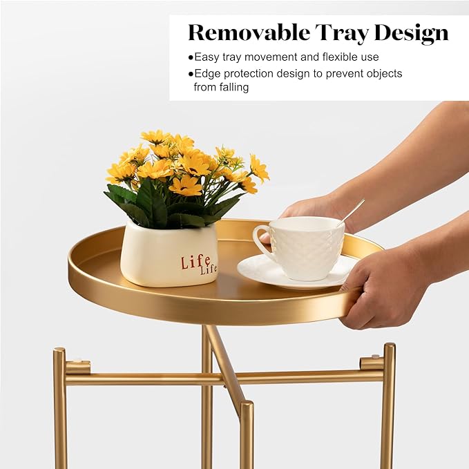 TeoKJ 2 Tier Round Side Table, Folding Metal Small Bedside Nightstand for - Image 5