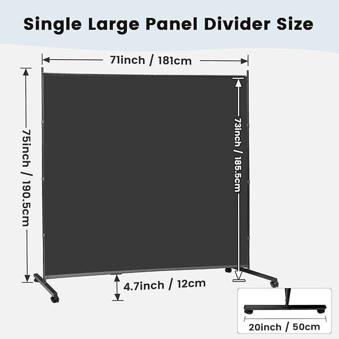 MAYOLIAH Large Single Panel Room Divider on Wheels, 71”W x 75”H Rolling Privacy - Image 2