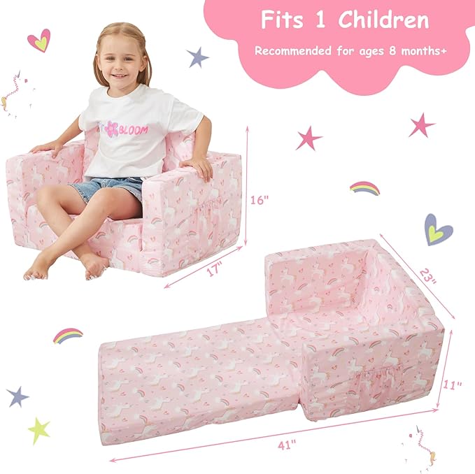 Viviland Kids Chairs for Toddler, 2-in-1 Soft Toddler Couch Fold Out, - Image 3