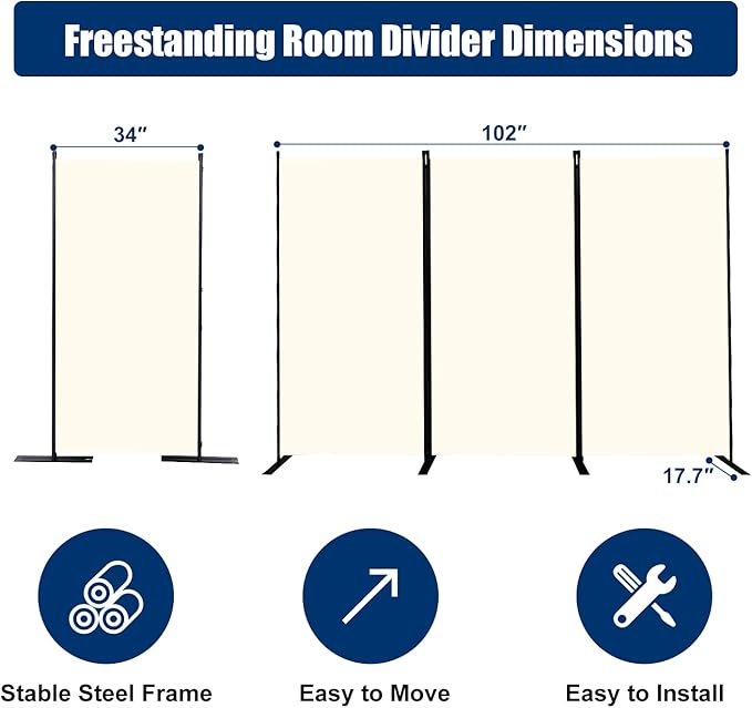 Room Divider 6FT Portable Room Dividers and Folding Privacy Screens, 3 Panel - Image 6