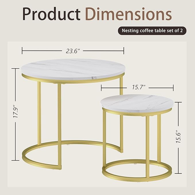 Nesting Tables Set of 2, Round Coffee Table, Small Nesting Coffee Table - Image 2