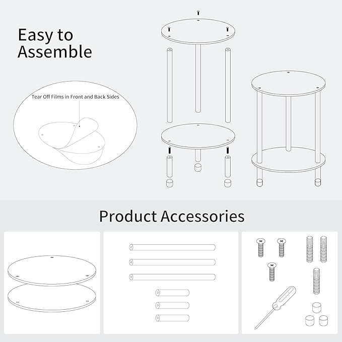 Clear Round Acrylic Side Table for Small Spaces, 11.81" L x 11.81" W x 19.82" H - Image 4