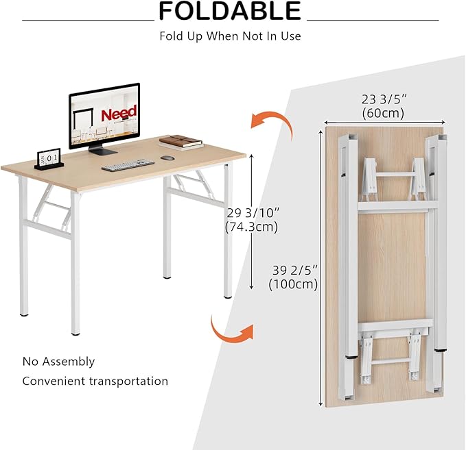 Need Folding Desk for Home Office 39-3/8'' Length Modern Folding Table Computer - Image 3