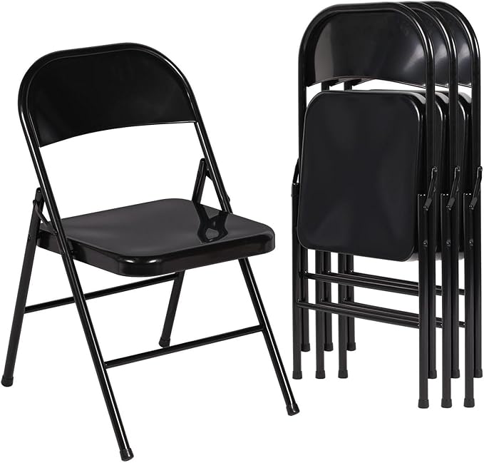 VECELO Metal Folding Chairs 4 Pack, Double Hinged Steel Frame Easy by VECELO
