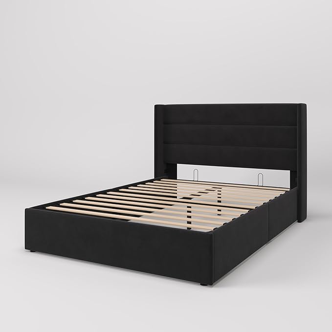 SHA CERLIN Full Size Lift Up Storage Bed/Velvet Upholstered/Modern Wingback - Image 9