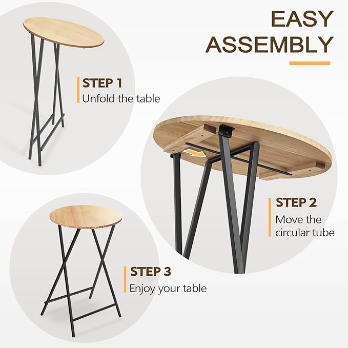 40'' Outdoor Bar Height Patio Table, Wooden Folding Cocktails Tables One-Piece - Image 3