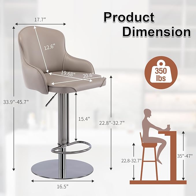 CozyRain Bar Stools Adjustable Stainless Steel Swivel Barstool - Image 3
