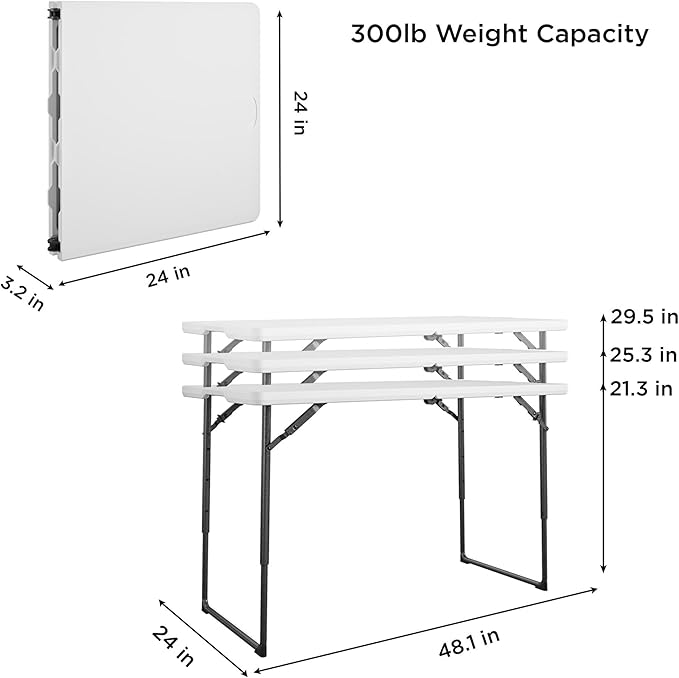 COSCO 4 ft. Centerfold Blow Mold Utility Table, Adjustable Height - Image 3