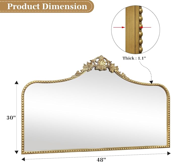 G-LEAF Vintage Baroque Mirror 48"X30", Victorian Antique Mirror - Image 5