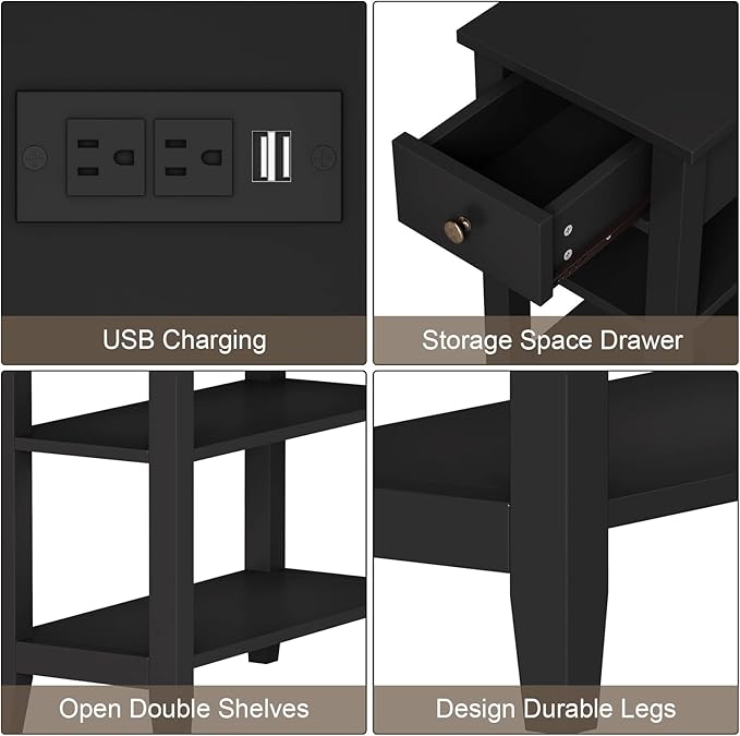 ChooChoo Narrow End Table with Charging Station, Side Table Living Room with - Image 6