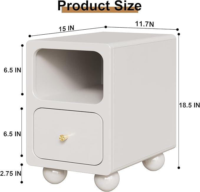 Solid Wood Nightstand, Narrow Night Stand - Image 3