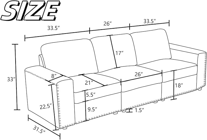Sectional Couches for Living Room, 93″ Nail-Head Cloud Couches, Modern Comfy 3 - Image 2