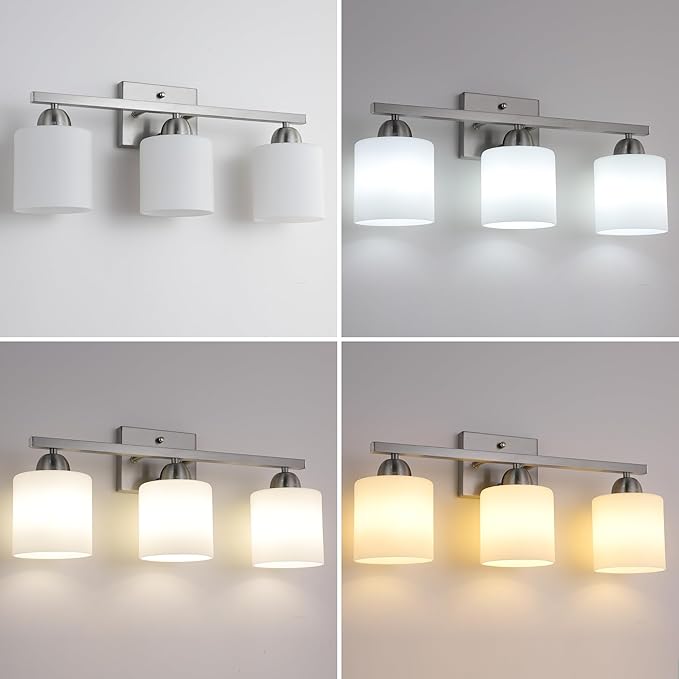 Stainless Steel Milk Glass Vanity Lights - Image 4