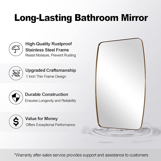 ANDY STAR 30x36” Gold Bathroom Mirror, Oblong Brass Mirror - Image 8