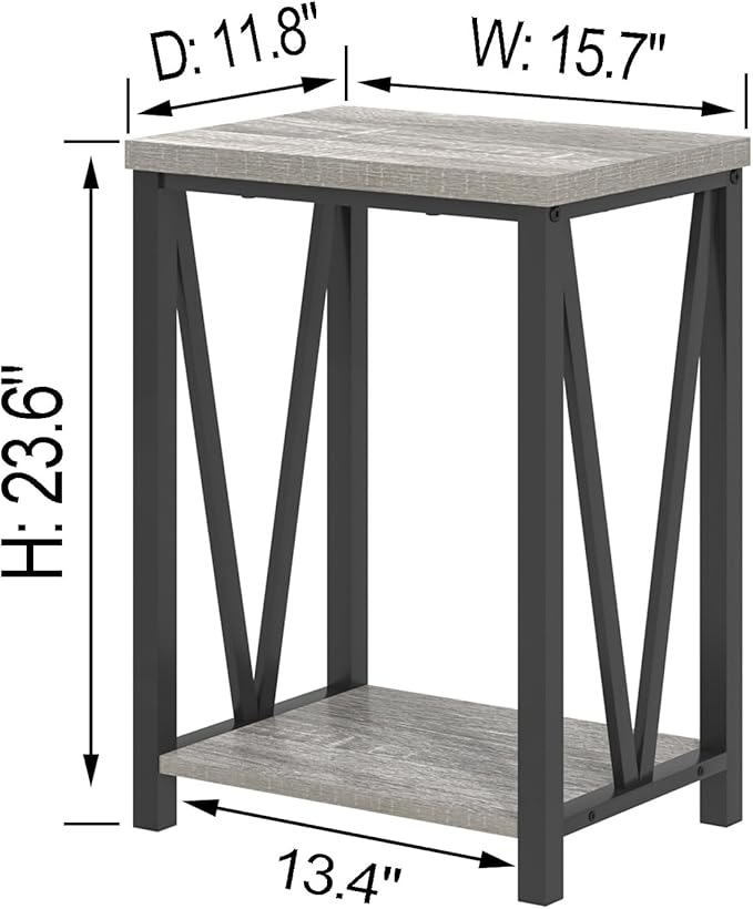 FOLUBAN End Table, Rustic Wood and Metal Side Table - Image 2