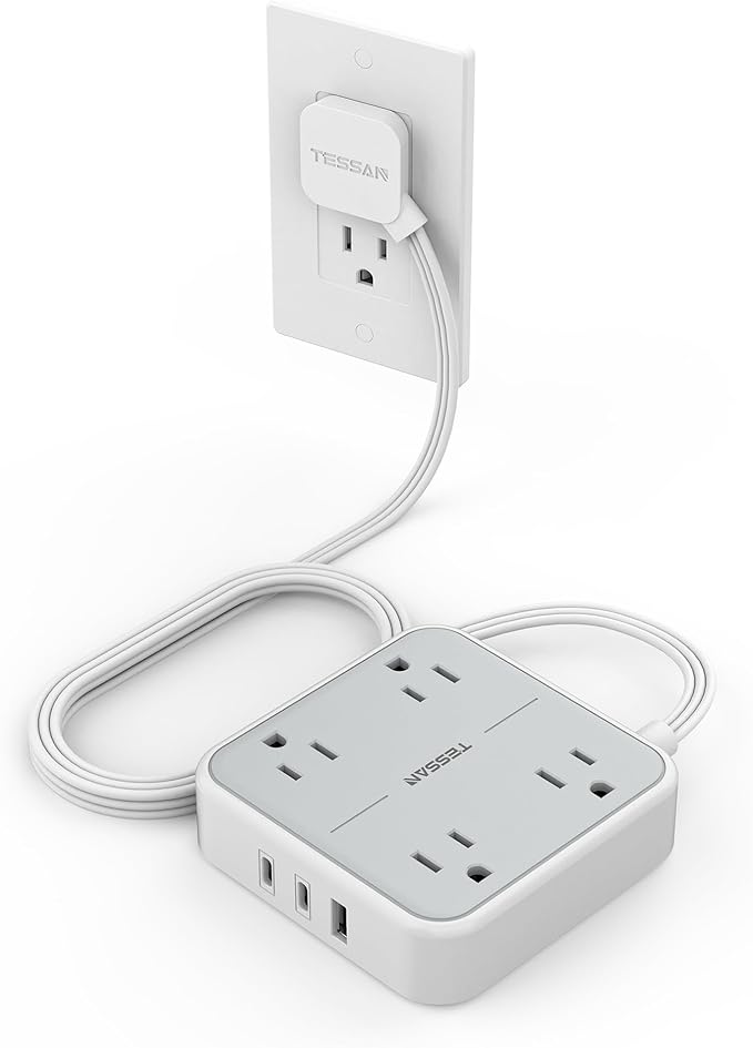 Flat Plug Surge Protector Power Strip, TESSAN 5 ft Ultra Thin Extension Cord by TESSAN
