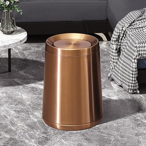 10 L/2.6Gallen, Swing Lid Gold Brass Trash Can, Brushed Nickel Garbage Can - Image 2