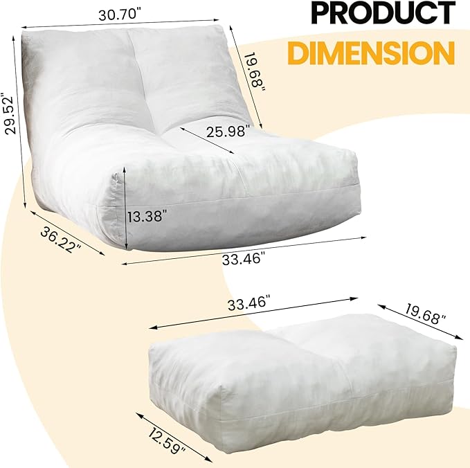 Bean Bag Chair with Ottoman, Comfy Bean Bag Sofa with Memory Foam, Lazy BeanBag - Image 2